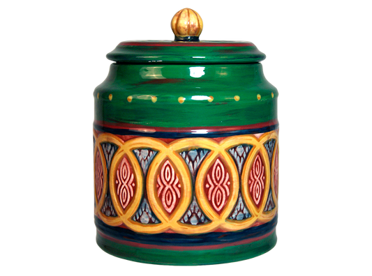 Medium Ornate Design Canister with Lid ~ 5 in. dia. x 7.5 in. high