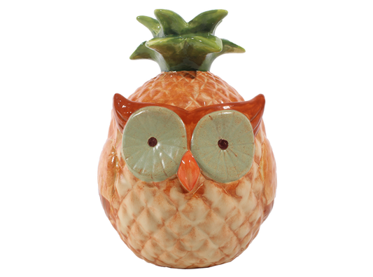Pineapple Owl or Pineowly Box with Lid ~ 5.25 in. dia. x 7.25 in. high