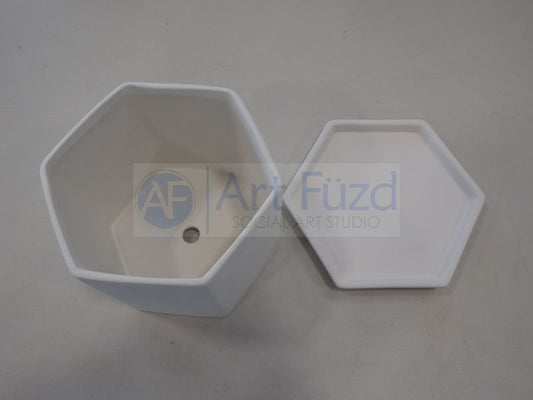 Hexagon Planter with Matching Tray ~ 5.75 x 5.5 x 5.25