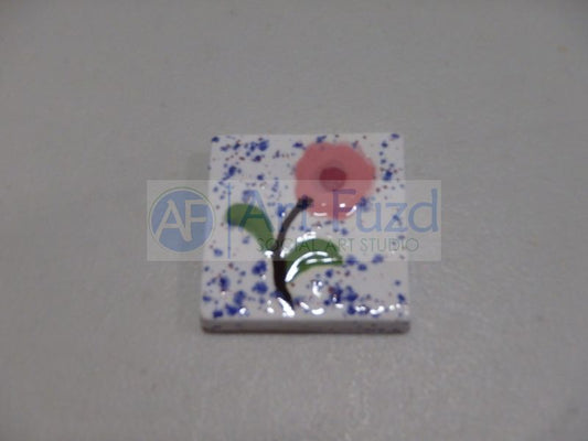 Small Flat Square Tile Hand Pressed Bisquie - Flower Design ~ 1.25 x 1.25