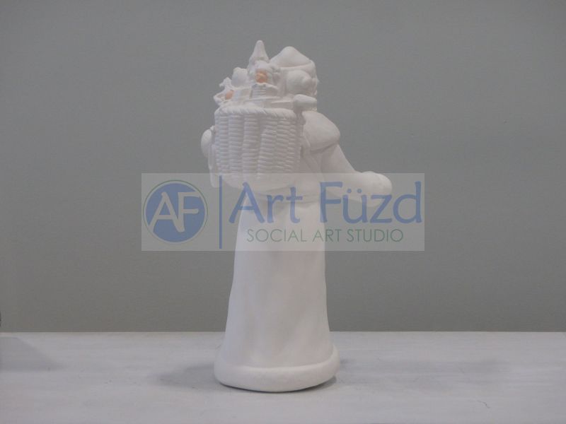 Medium Vintage Santa in Plain Robe holding Vessel and Sack of Toys Figurine ~ 5.5 x 5.5 x 9.75