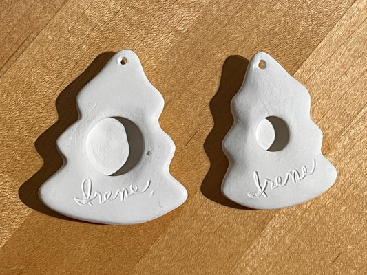 Flat Textured Tree with Face Holiday Ornament with Hook ~ 2 x 2.5