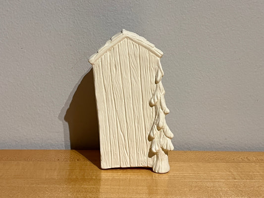 xxx-Rustic Lopsided Outhouse with Moon Cut-Out ~ 3 x 2.5 x 5