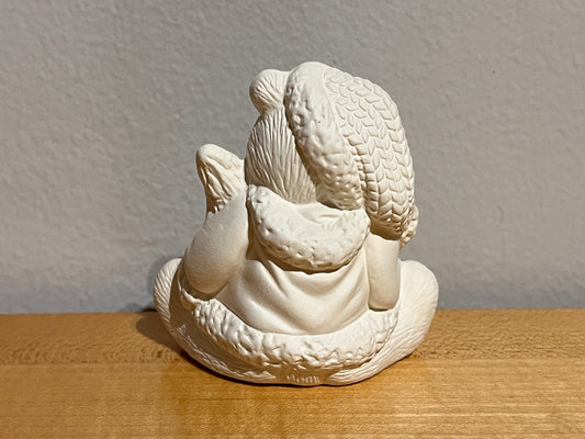 Small Sitting Christmas Teddy Bear in Crocheted Hat Holding Christmas Tree ~ 2.5 x 2 x 2.5