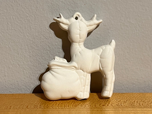 Softee Standing Reindeer with Sack of Toys Holiday Ornament with Hole ~ 3 x 0.75 x 3.5
