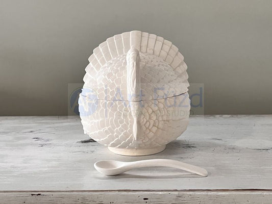 Pequeño recipiente realista para salsa de pavo con tapa y cuchara ~ 5 x 5 x 4,25