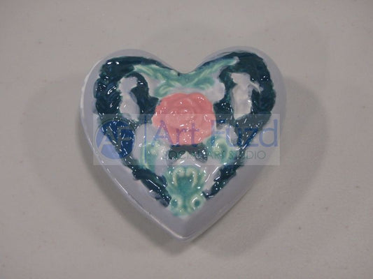 Small Ornate Footed Heart Box with Rose Design ~ 2 x 2 x 3