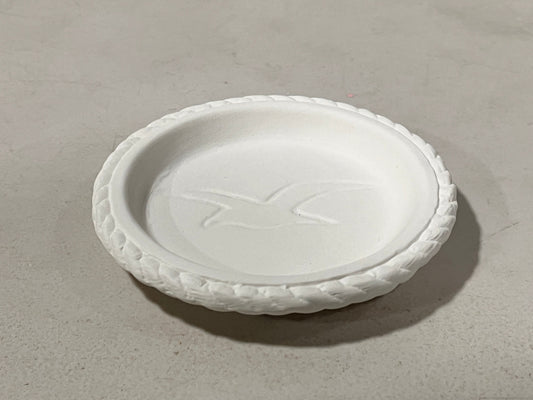 xxx-Round Rope Edge Coaster or Key Holder or Jewelry Tray with Embossed Bird in Center ~ approx. 3.5 x 3.5 x 0.5