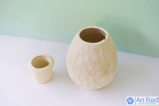 Oval Shape Rock Texture 2-Piece Candle Holder with Embossed Clovers ~ 5 in. dia. x 6 in. high