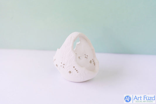 Small Basket Embossed with Leaves with Hole Cut-Outs ~ 3 x 2 x 2.75