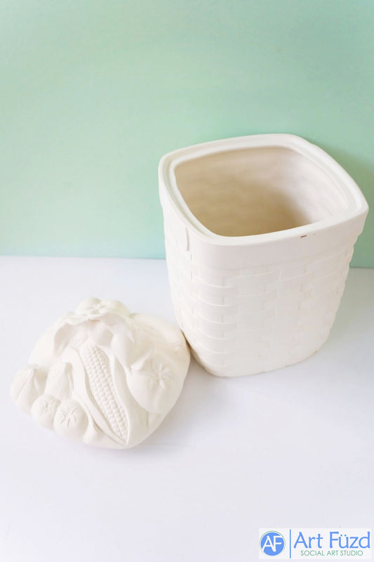 Very Large Square Wicker Basket Container with Vegetables Lid ~ 7 x 7 x 11.5