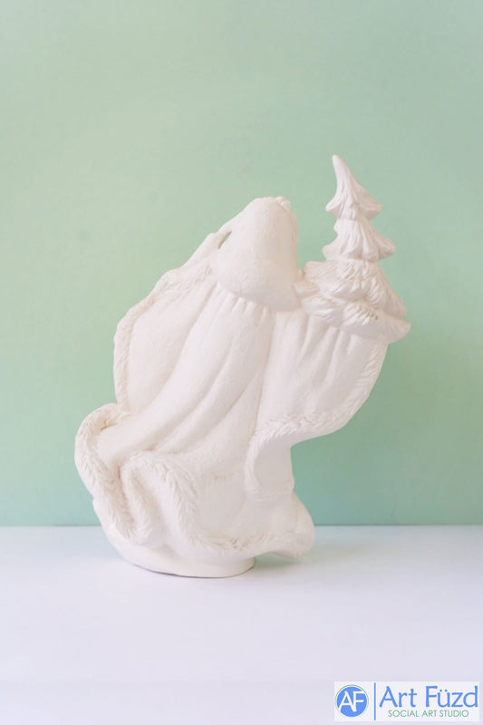 *Mittelgroßer Vintage-Weihnachtsmann im wallenden Mantel mit Weihnachtsbaumfigur ~ 8,5 x 4,5 x 10