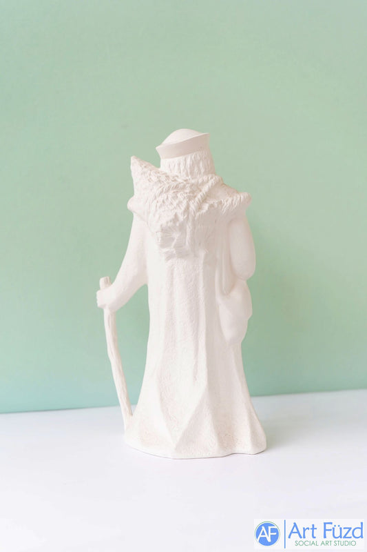 *Mittlere Vintage-Weihnachtsmannfigur in Rüschenhose mit Spielzeug und Weihnachtsbaumfigur ~ 5,5 x 4 x 9,75