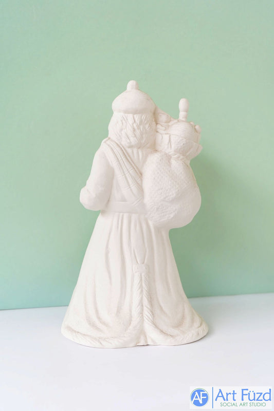 *Mittelgroßer Vintage-Weihnachtsmann mit Sack über dem Kreuz und Laternenfigur ~ 6,5 x 5 x 10,5