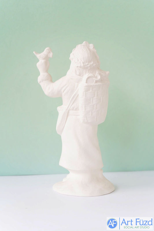 *Mittelgroßer Vintage-Weihnachtsmann in einfach gebundenem Gewand mit Vogelfigur ~ 5,5 x 3,5 x 9,5