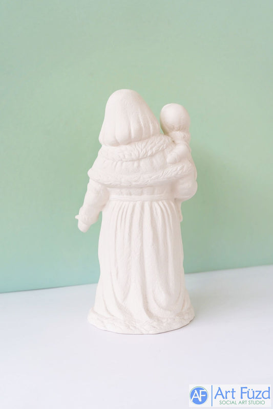 *Mittelgroßer Vintage-Weihnachtsmann mit Fäustlingen und einer jungen Mädchenfigur ~ 5,75 x 4,25 x 9,5