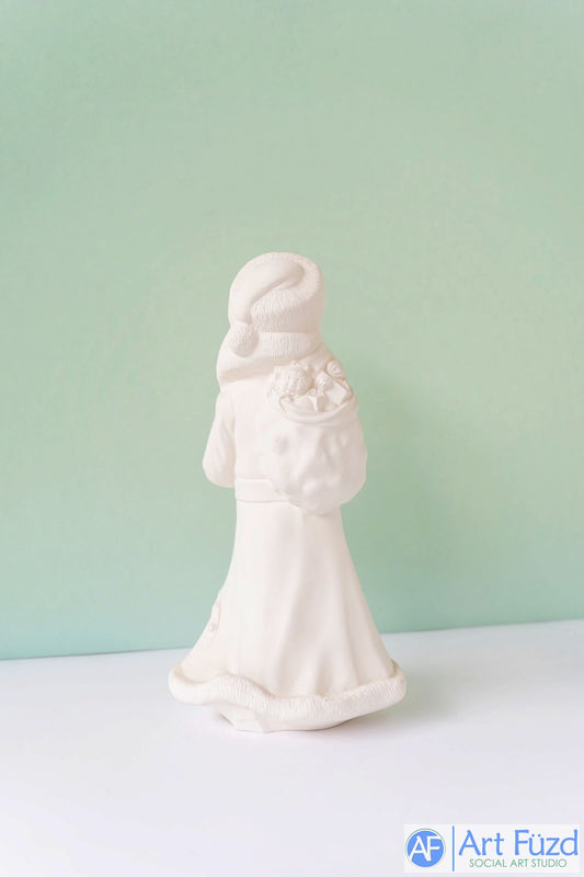 *Mittlere Vintage-Figur mit Weihnachtsmann in Wintermütze und Stulpenstiefeln und Spielzeugsack ~ 4,75 x 4 x 9,25