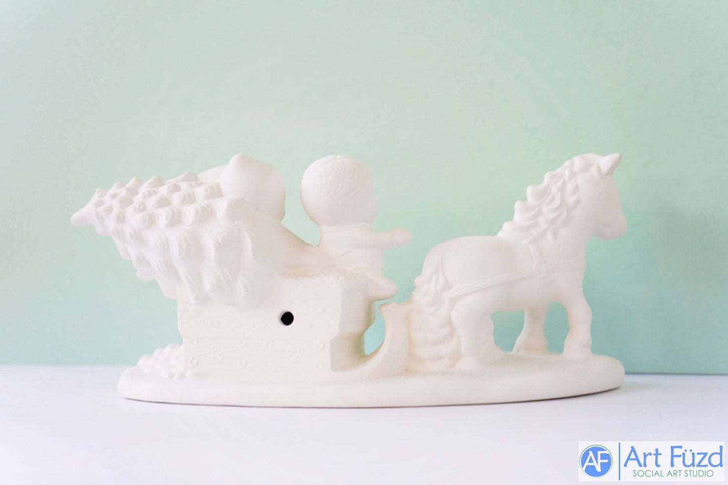 Gran plataforma con poni y niños cantando villancicos en trineo ~ 10 x 5 x 4,5