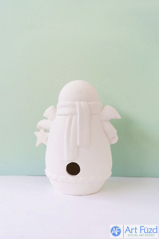 Muñeco de nieve grande y regordete con alas de ángel "Joy" iluminado ~ 8 x 5,5 x 9,25