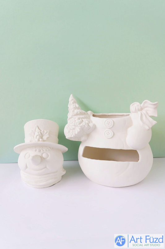 *Großes Schneemannglas mit großem offenen Schlitz im Körper ~ 9,25 x 7,25 x 12,5