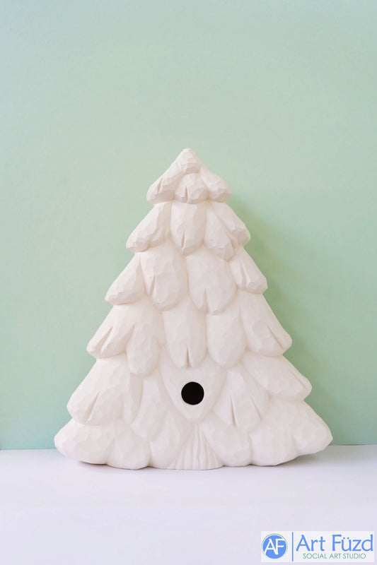 Large Woodcut Shelf Tree Light-Up with Cabin and Trees on Front ~ 13.75 x 4.25 x 16.5