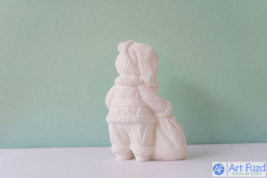 Oso de peluche mediano con traje de Papá Noel que lleva una bolsa de juguetes ~ 5 x 3,5 x 7,25