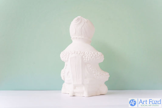 *Mittelgroße Vintage-Figur „Mrs. Claus“ beim Stricken eines Strumpfes ~ 5,5 x 5 x 8