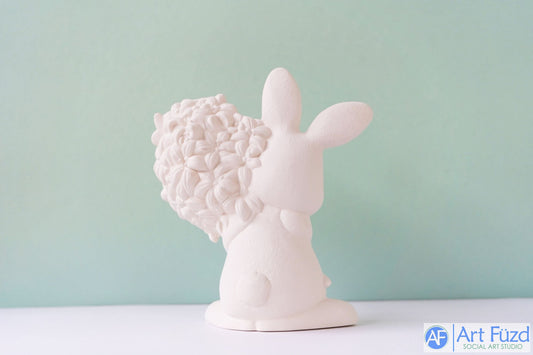 Medium Bunny holding Large Bouquet of Flowers ~ 6 x 3 x 7