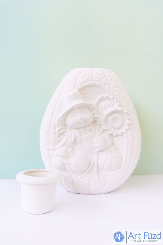 Calabaza grande de 2 piezas con jarrón o candelabro de espantapájaros ~ 8 x 5,5 x 9,5