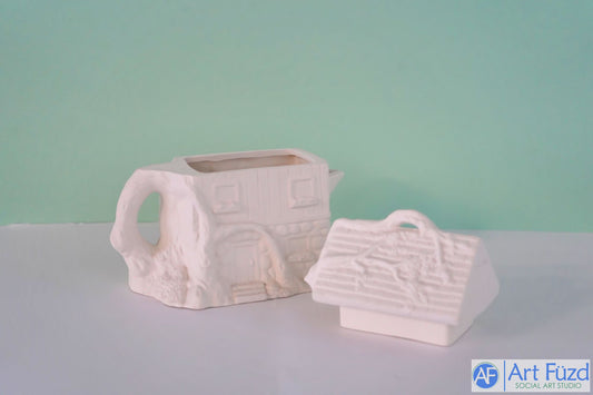 Wagon Wheel House in the Woods Teekanne mit Deckel ~ 7,25 x 4,75 x 6