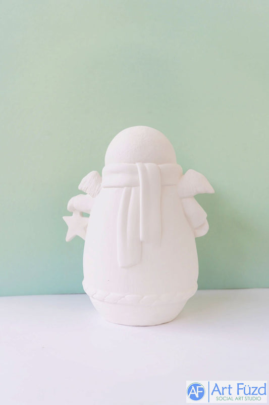 Large Chubby Snowman with Angel Wings ~ 8 x 5.5 x 9.25