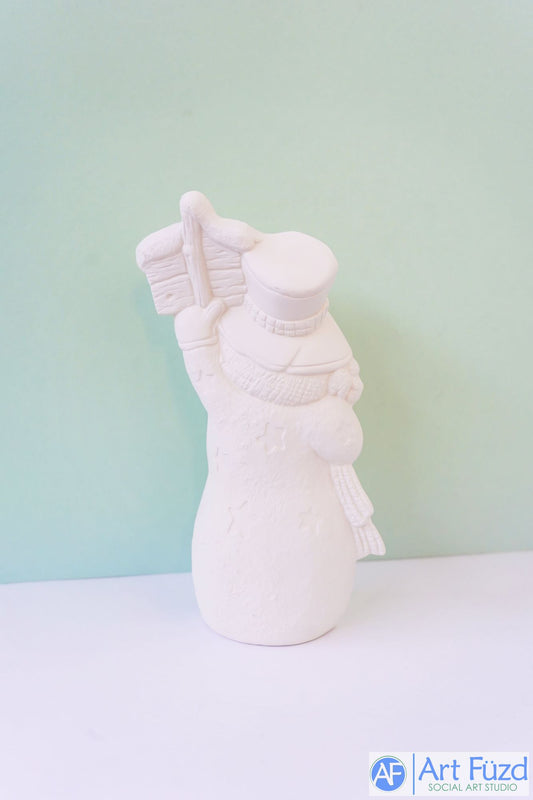 Muñeco de nieve mediano con cartel de "Bienvenido" ~ 5,5 x 3 x 9,5