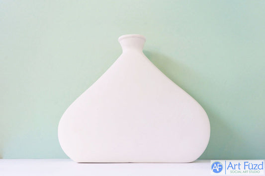 Large Triangular Vase with Girl and Deer in the Woods ~ 10.75 x 3.5 x 9