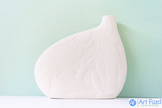 Large Two Sided Asymmetrical Vase with Two Wolves Howling ~ 11 x 3.5 x 9.5