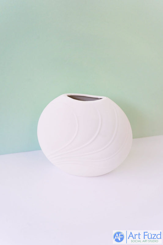 Large Round Art Déco Vase with Vine Detail ~ 8.5 x 3.75 x 7