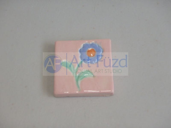 Small Flat Square Tile Hand Pressed Bisquie - Flower Design ~ 1.25 x 1.25