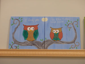 Owls Pair - 12 x 12 (Two canvas design)