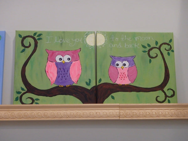 Owls Pair - 12 x 12 (Two canvas design)