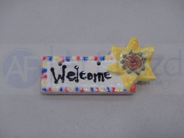 Miniature Sunflower Leaf Hanging "Welcome" Plaque ~ 2.75 x 1.25 x 0.5