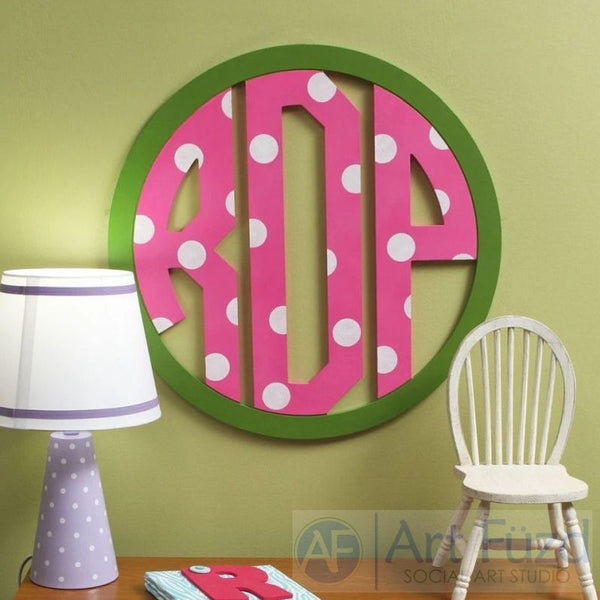 Personalized Circle Frame Monogram with 3 Block Letters - CHOOSE 18.5", 23", or 30" dia.