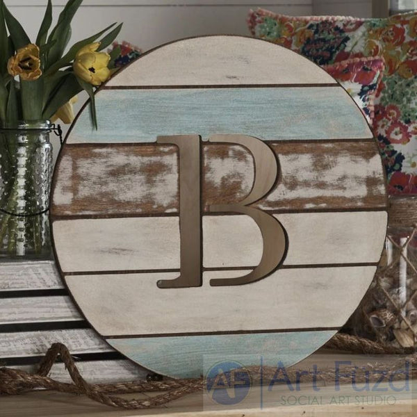 Personalized Grooved Cut-Out Circle Monogram - 18.5 x 18.5