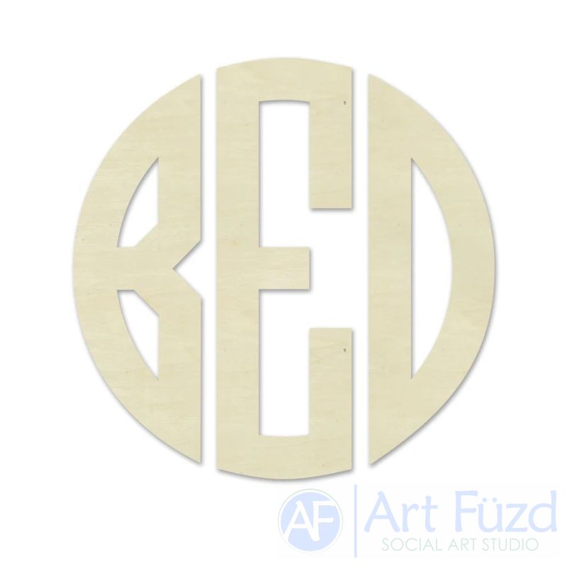 Personalized Open Cut Circular Monogram with 3 Block Letters - CHOOSE