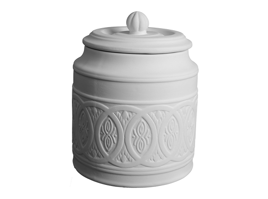 Medium Ornate Design Canister with Lid ~ 5 in. dia. x 7.5 in. high