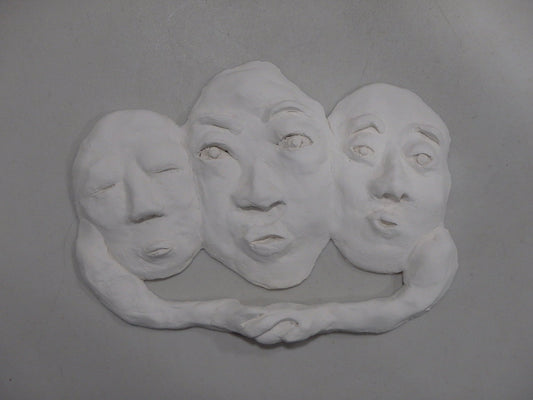 Hand-Built Trio of Male Faces Plaque ~ Approx. 10 x 8
