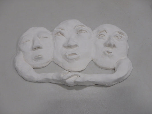 Hand-Built Trio of Male Faces Plaque ~ Approx. 10 x 8