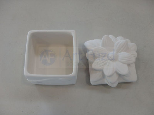 Square Floral Box with Ornate Flower Top ~ 3.5 x 3.5 x 3.5
