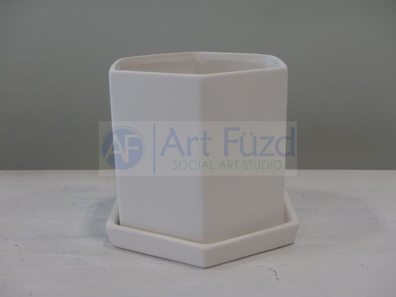 Maceta hexagonal con bandeja a juego ~ 5,75 x 5,5 x 5,25