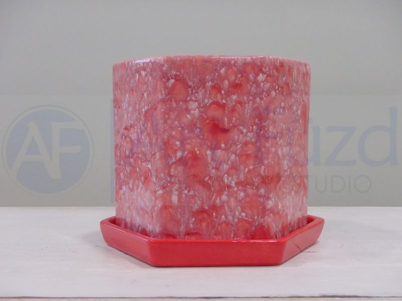 Maceta hexagonal con bandeja a juego ~ 5,75 x 5,5 x 5,25