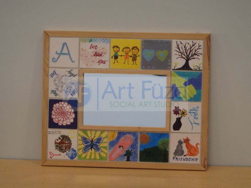 Wooden Rectangle Tile Mirror Frame, includes (14) 4.25 inch tiles ~ 23.25 x 19.5