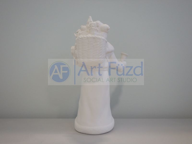 Medium Vintage Santa in Plain Robe holding Vessel and Sack of Toys Figurine ~ 5.5 x 5.5 x 9.75